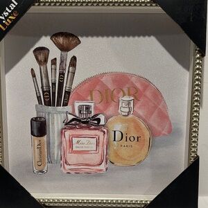 Crystal Luxe Designer Inspired Hanging Wall Painting w/Perfumes/Brushes Scene.